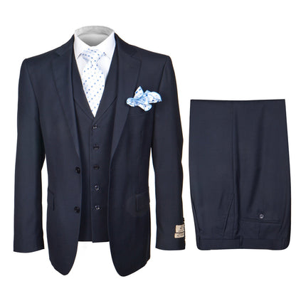 Men??s Solid Navy Blue 3-Piece Suit ?? CYRUS RM116 by Rossi Man