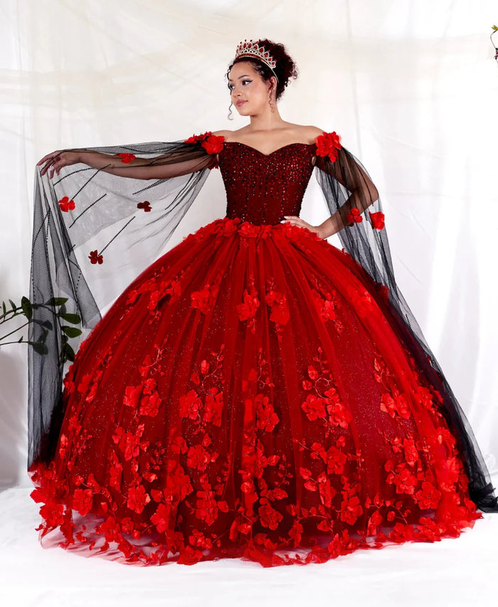 Floral Quinceanera Dress Off-Shoulder Cape Sleeve Ball Gown by Calla SCL-30007