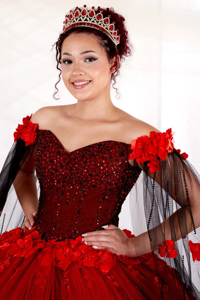 Floral Quinceanera Dress Off-Shoulder Cape Sleeve Ball Gown by Calla SCL-30007