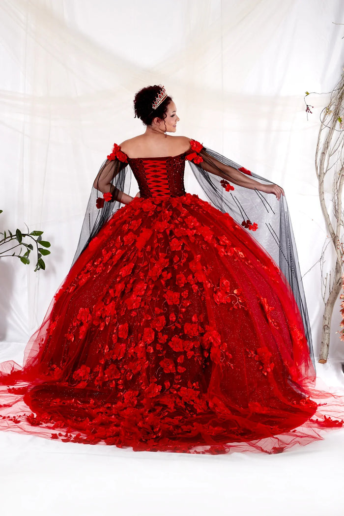 Floral Quinceanera Dress Off-Shoulder Cape Sleeve Ball Gown by Calla SCL-30007