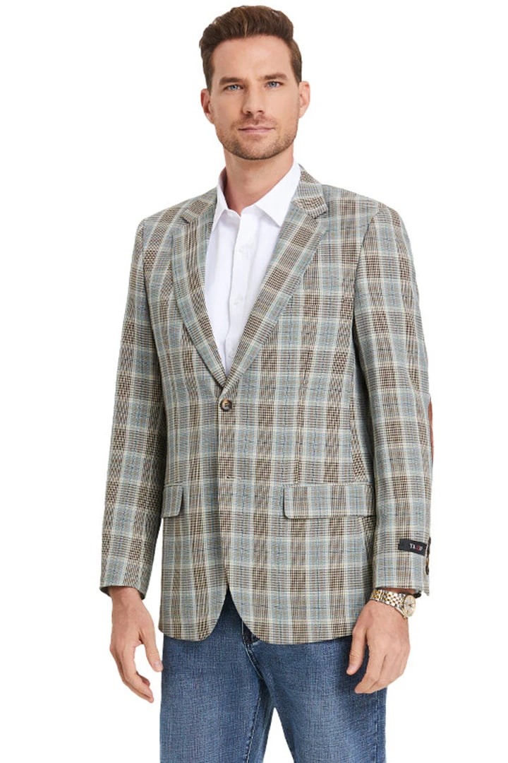 Saco vaquero - Western Sport Coat - Western Blazer- Men's Two Button Slim Fit Business Casual Sport Coat In Camel Glen Plaid