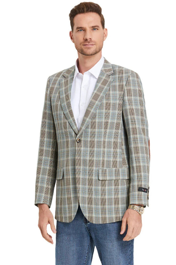 Saco vaquero - Western Sport Coat - Western Blazer- Men's Two Button Slim Fit Business Casual Sport Coat In Camel Glen Plaid