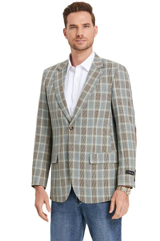 Saco vaquero - Western Sport Coat - Western Blazer- Men's Two Button Slim Fit Business Casual Sport Coat In Camel Glen Plaid