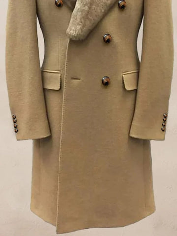 Camel Hair Overcoat - Peacoat With Fur Collar - Double Breasted Wool And Cashmere Alberto Nardoni Car Coat