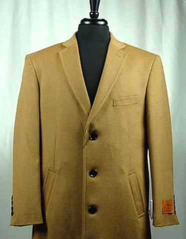 Mens Overcoat - Topcoat For Men - Winter Fabric - 4 Button Wool Blend Camel Bravo Top Overcoat - Men's Tuxedo USA