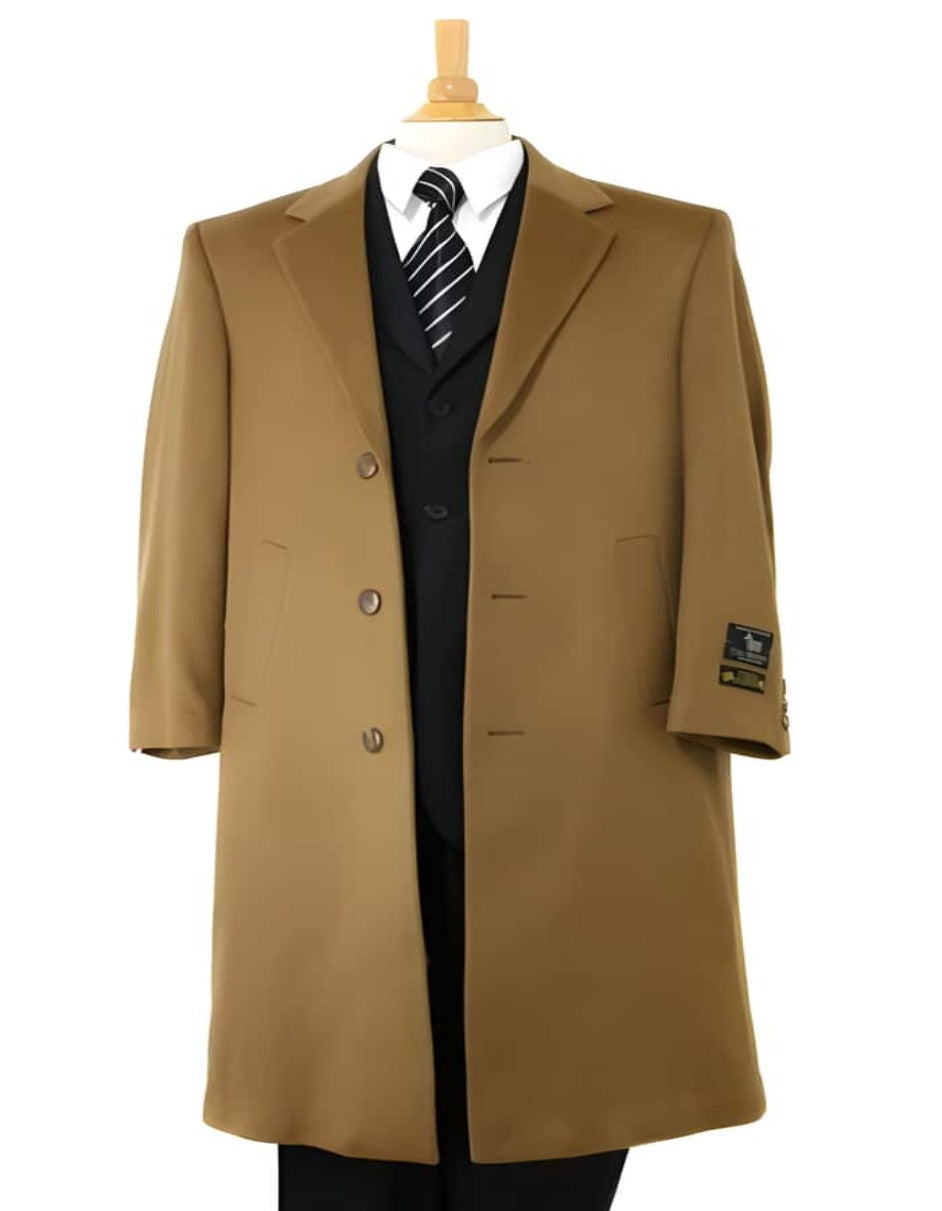 Mens Overcoat - Topcoat For Men - Winter Fabric - Long Wool Winter Dress Knee Length Coat Men's Dress Coat Luxurious Soft Men's Overcoat Finest Cashmere Blend &Wool Full Length Dark Camel ~ Khaki Long Men's Dress Topcoat - Winter Coat - Men's Tuxedo USA