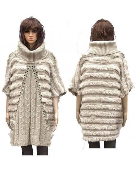Genuine Fur Cape Beige Rabbit Trimming