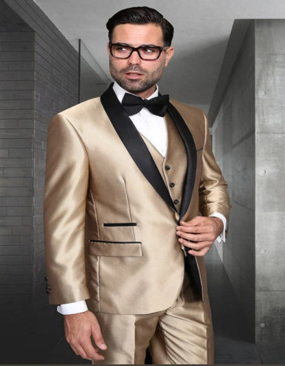 Men’s Champagne 2-Piece Tuxedo Suit with Black Shawl Lapel – Wedding & Prom