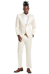 Men's One Button Vested Shiny Satin Sharkskin Prom & Wedding Party Suit in Champagne - Men's Tuxedo USA