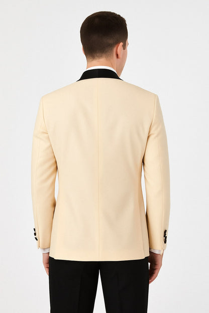 Mens Champagne Light Tan Tuxedo Jacket with Black Shawl Lapel  Classic One-Button Formal Dinner Jacket - Nude Color