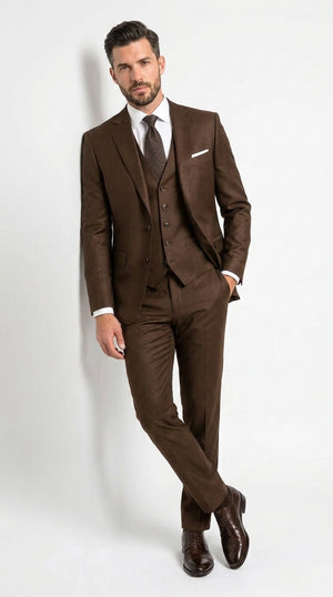 Men’s Chocolate Brown One Button Tuxedo Suit, Formal Groom Wedding Prom Dinner Suit
