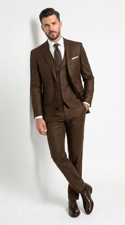 Men’s Chocolate Brown One Button Tuxedo Suit, Formal Groom Wedding Prom Dinner Suit