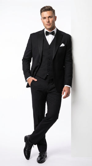 Men’s Black Great Gatsby Inspired Vested Tuxedo, Leonardo DiCaprio Style Formal Wedding Prom Suit