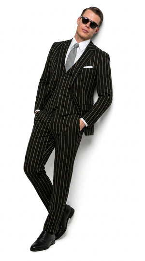 Men’s Black Gangster Pinstripe Suit, 2 Button Vintage 1920s Formal Dress Suit