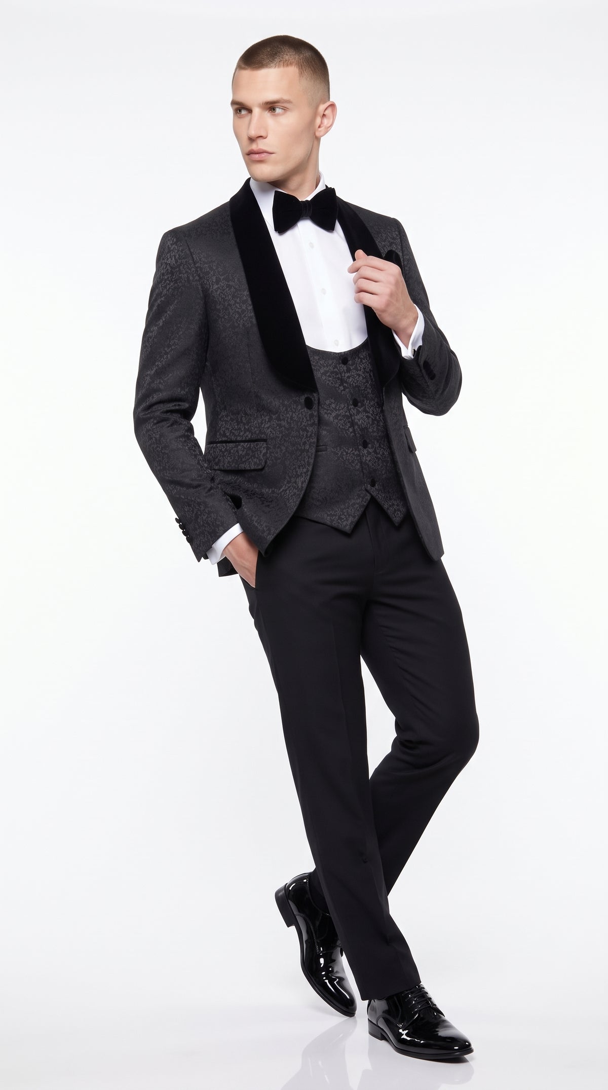 Rossi Men’s Classic 3 Piece Smoking Style Tuxedo Suit, Formal Wedding Prom Eveningwear Suit