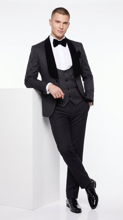 Rossi Men’s Classic 3 Piece Smoking Style Tuxedo Suit, Formal Wedding Prom Eveningwear Suit