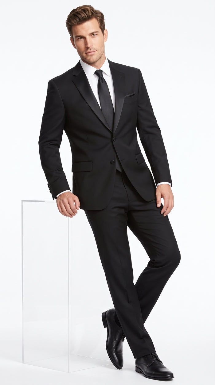 Men’s Classic Black Tuxedo Suit, 2 Button Wedding Prom Formal Suit