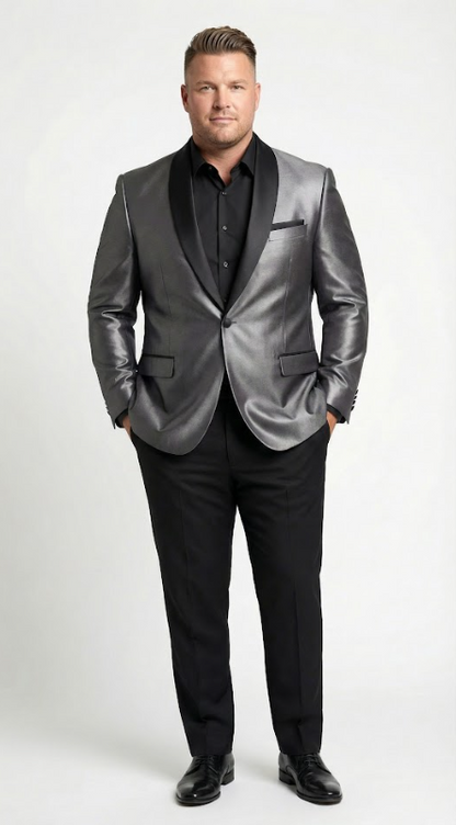 Men’s Shiny Charcoal Grey Blazer –  Sharkskin Dinner Jacket Shawl Collar