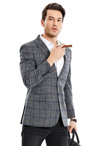 Saco vaquero - Western Sport Coat - Western Blazer - Men's Two Button Slim Fit Glen Plaid Charcoal Grey Sport Coat Blazer
