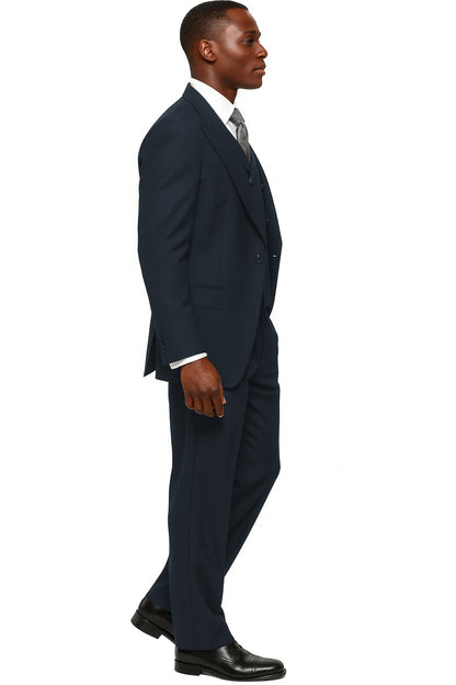 Mens Tiglio Rosso Suit - Wide Leg Baggy Pants - 100% Wool  Black Three-Piece Suit with Double-Breasted Vest and Peak Lapel