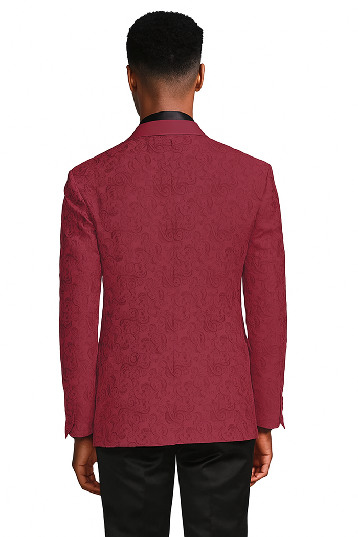 Burgundy paisley slim fit tuxedo jacket  men's wedding & prom blazer with satin shawl lapel