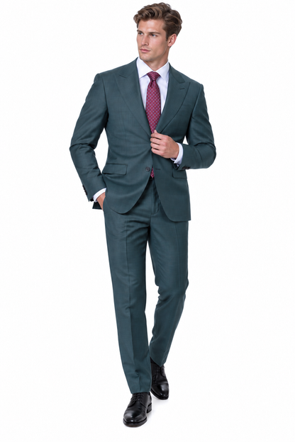 Statement Men's Modern Fit 2 Piece 100% Super 200 Wool Suit Peak Lapel in Olive - image 3