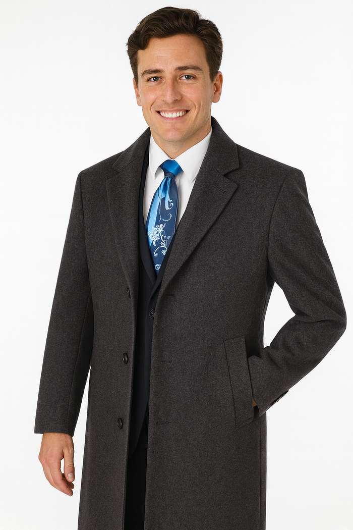 Men's Charcoal Grey Wool & Cashmere Overcoat  Classic Full Length