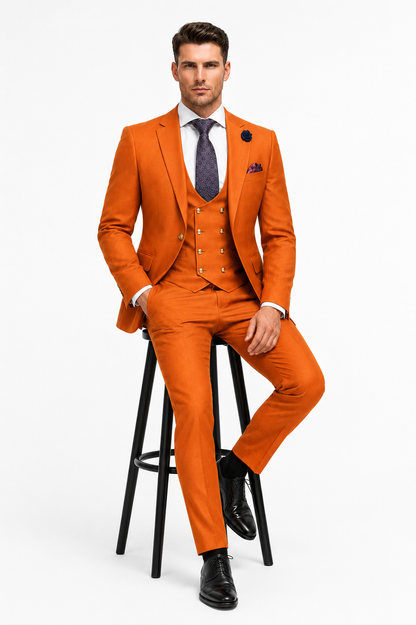 Rossiman Rust Men's Slim Fit Suit Double Breast Vest Flat Front Pants
