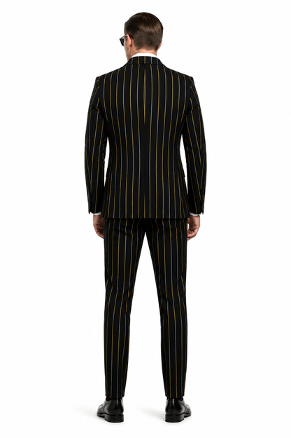 Black And Gold Stripe Suit - Vested Pinstripe Suit