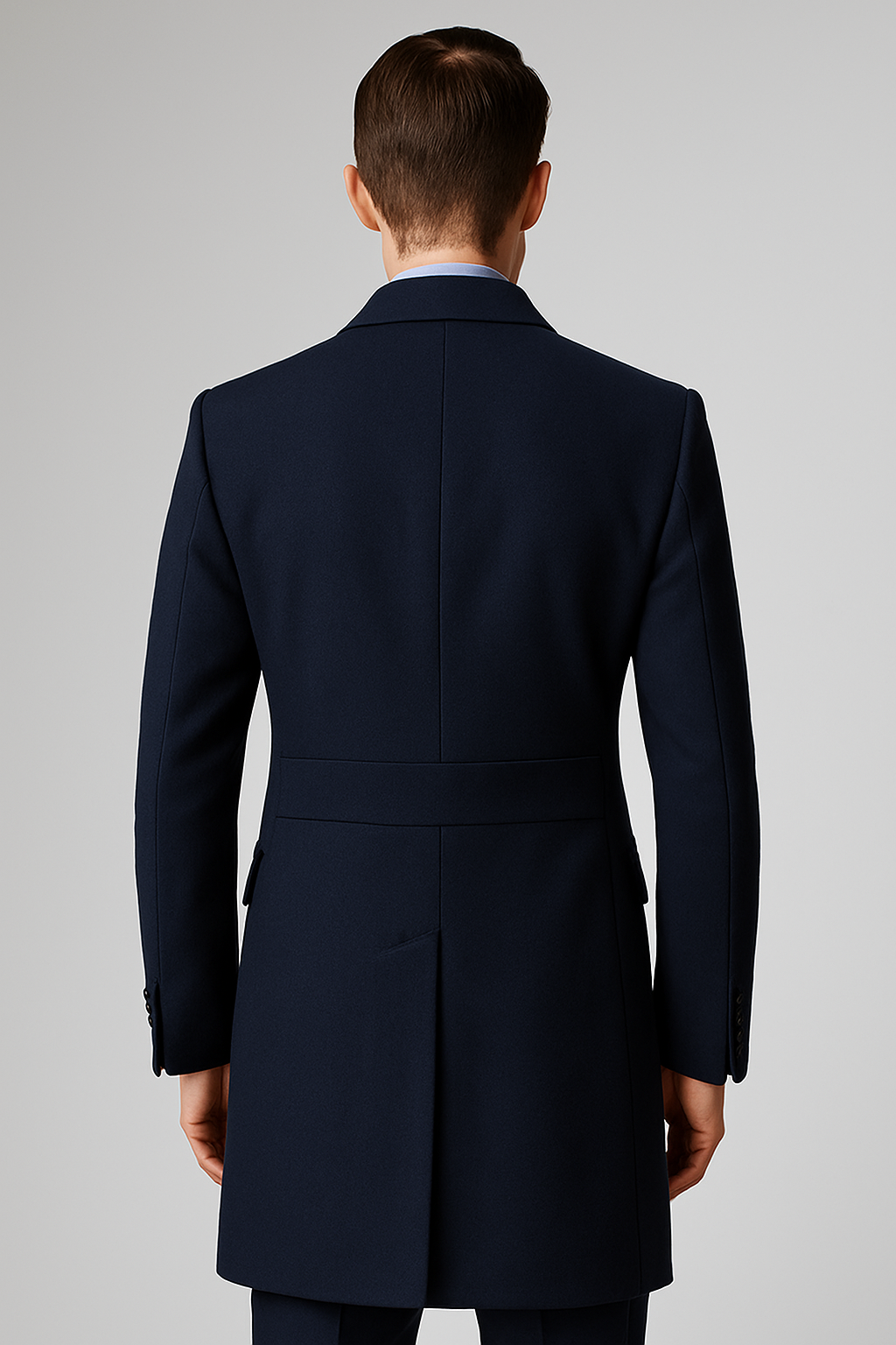 "Men's Navy Wool Peacoat  Double Breasted 3/4 Length Overcoat"
