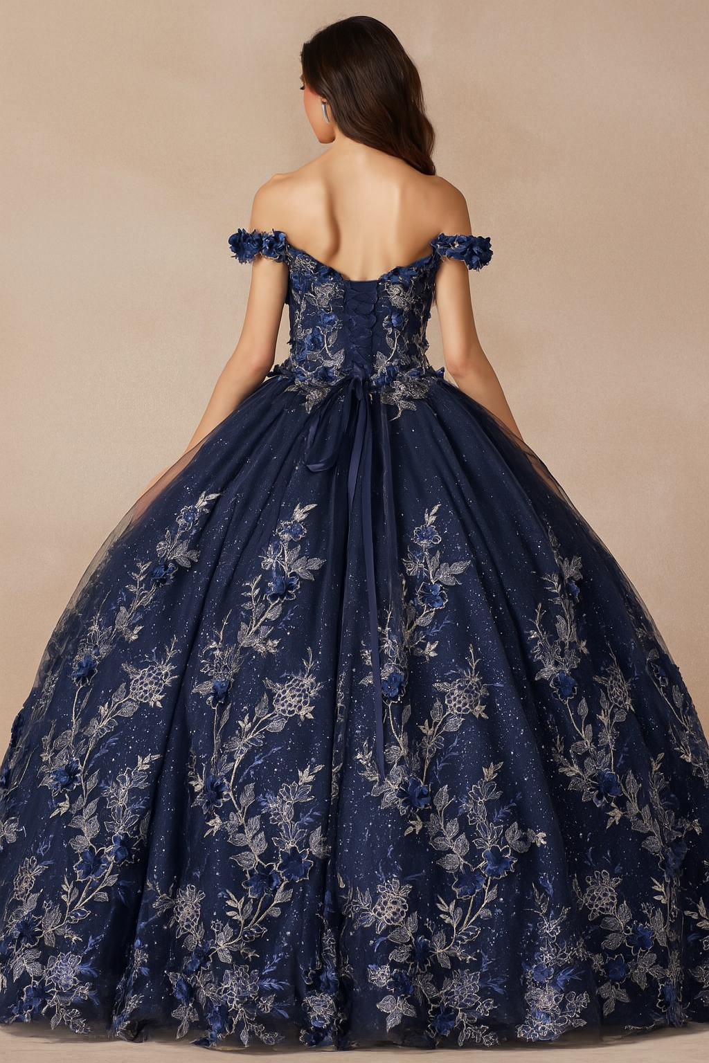 Navy Blue And Gold Quinceanera Dresses | Ball Gown by Juliet 1447