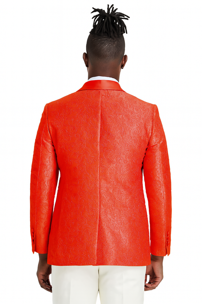 Mens Slim Fit Tonal Paisley Tuxedo Jacket in Red for Wedding & Prom