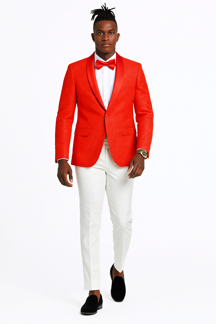 Mens Slim Fit Tonal Paisley Tuxedo Jacket in Red for Wedding & Prom
