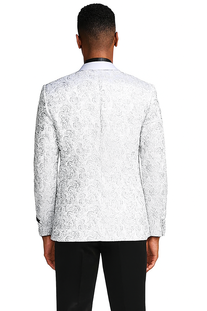 Mens Silver Grey Tonal Paisley Tuxedo Jacket  Slim Fit Wedding & Prom Blazer