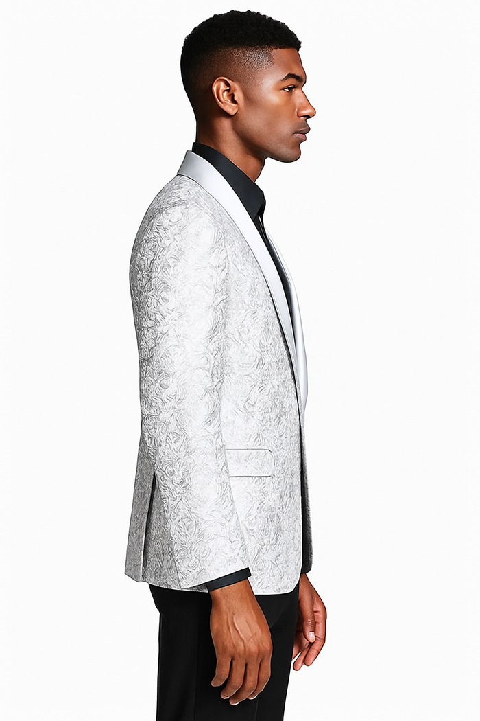 Mens Silver Grey Tonal Paisley Tuxedo Jacket  Slim Fit Wedding & Prom Blazer