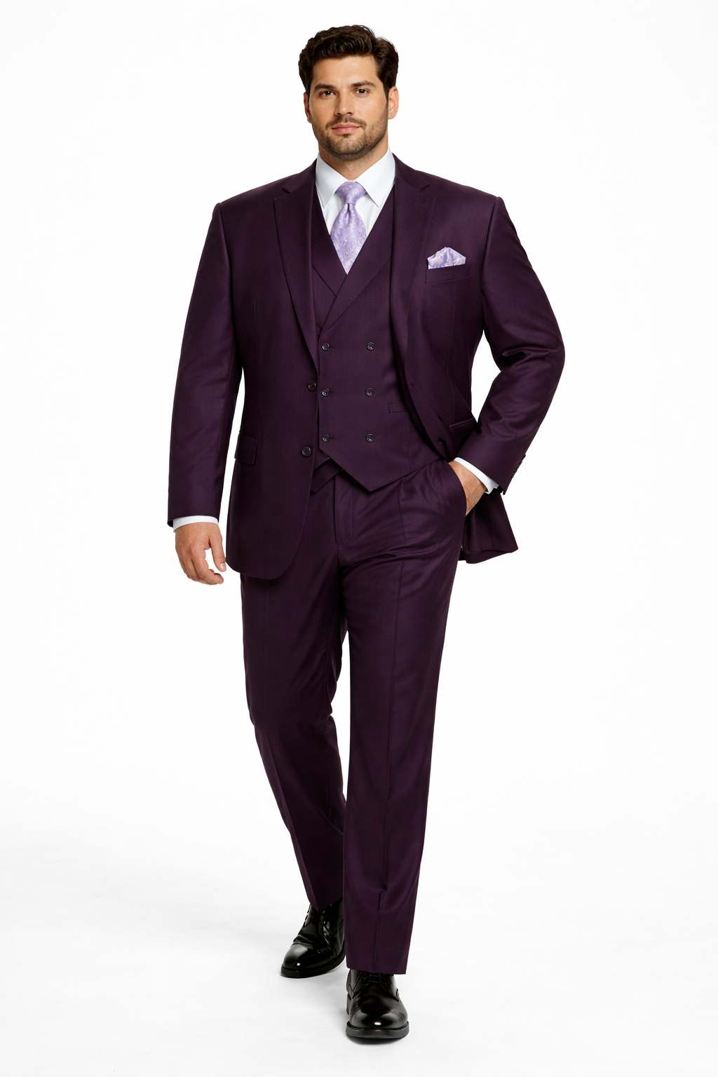 Mens Two Button Fashion Double Breasted Purple Suit