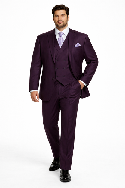 Mens Two Button Fashion Double Breasted Purple Suit