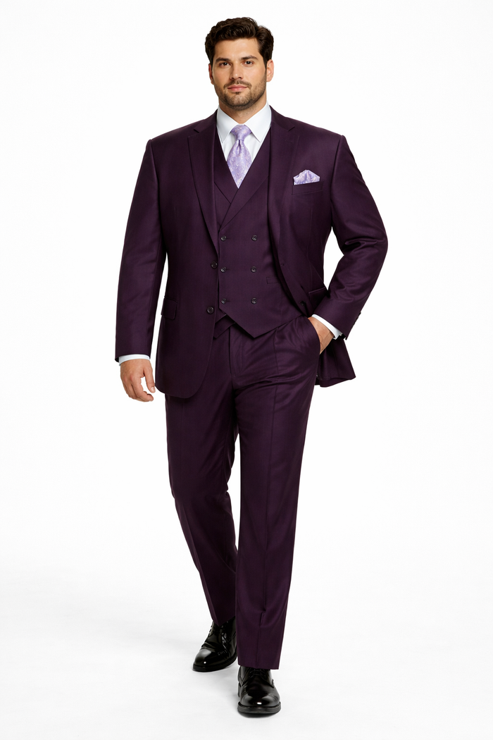 Mens Two Button Fashion Double Breasted Purple Suit
