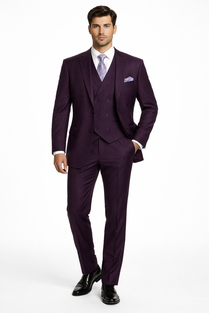 Mens Two Button Fashion Double Breasted Purple Suit