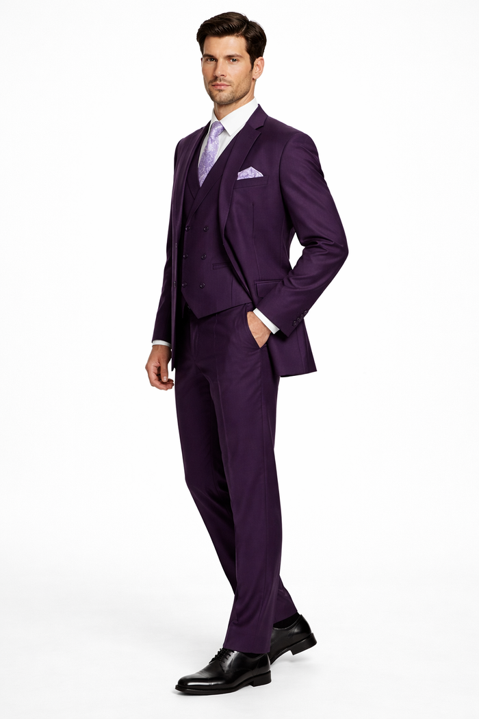 Mens Two Button Fashion Double Breasted Purple Suit