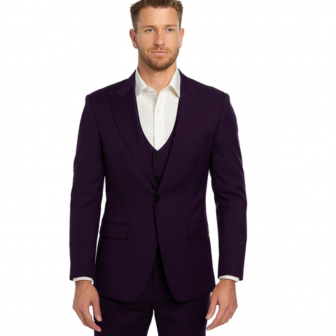 Mens Stacy Adams Suits - Designer Suit - 3 Piece Suit - Vested Suit - Flat Front Pant- Modern Fit Suits Eggplant Suit