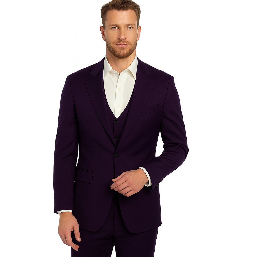 Mens Stacy Adams Suits - Designer Suit - 3 Piece Suit - Vested Suit - Flat Front Pant- Modern Fit Suits Eggplant Suit