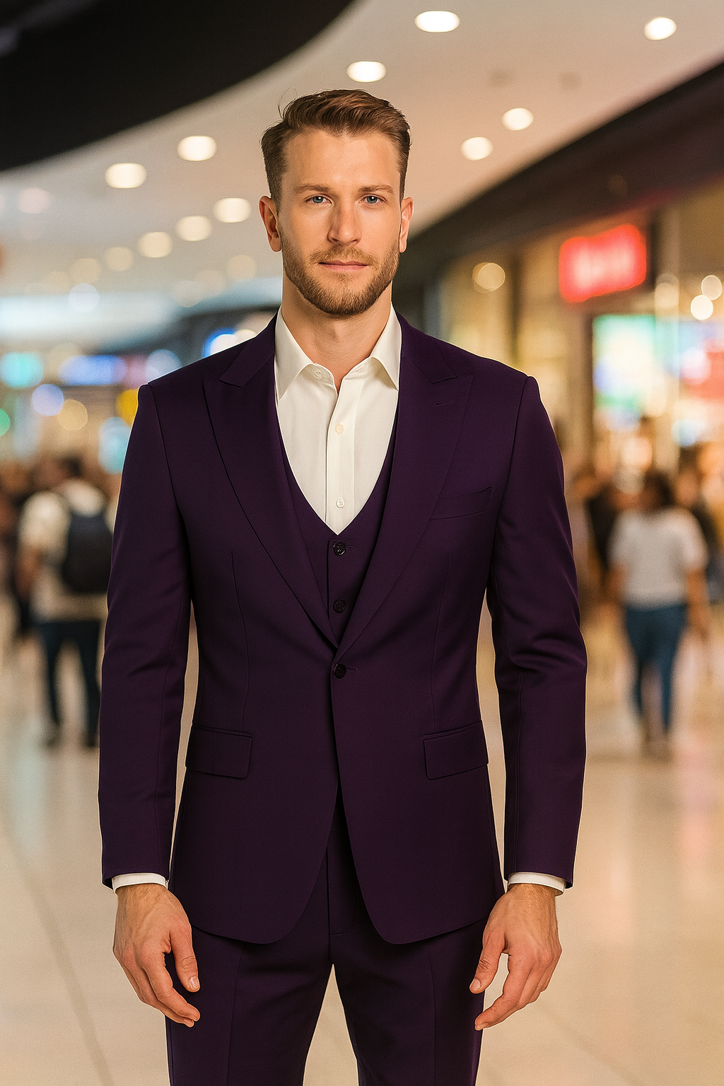 Mens Stacy Adams Suits - Designer Suit - 3 Piece Suit - Vested Suit - Flat Front Pant- Modern Fit Suits Eggplant Suit