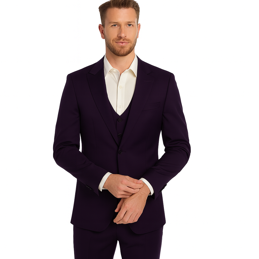 Mens Stacy Adams Suits - Designer Suit - 3 Piece Suit - Vested Suit - Flat Front Pant- Modern Fit Suits Eggplant Suit