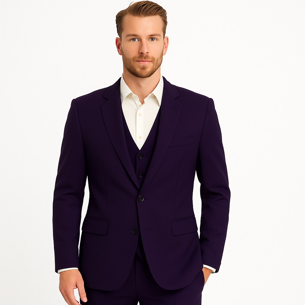 Mens Stacy Adams Suits - Designer Suit - 3 Piece Suit - Vested Suit - Flat Front Pant- Modern Fit Suits Eggplant Suit