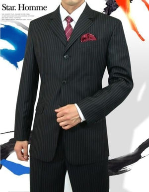 Cheap Priced Dress Suit Sale 3 Button Black Pinstripe Suit