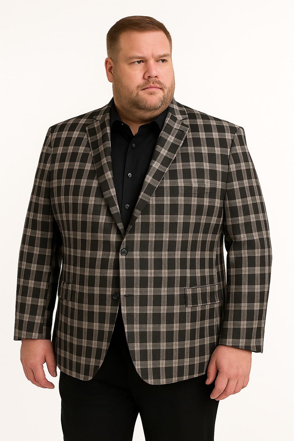 Mens Black and White Plaid Blazer  Modern Fit Checkered Windowpane Pattern Business Sport Coat