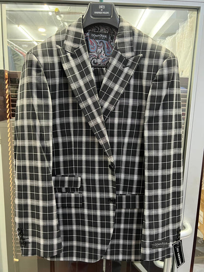 Mens Black and White Plaid Blazer  Modern Fit Checkered Windowpane Pattern Business Sport Coat
