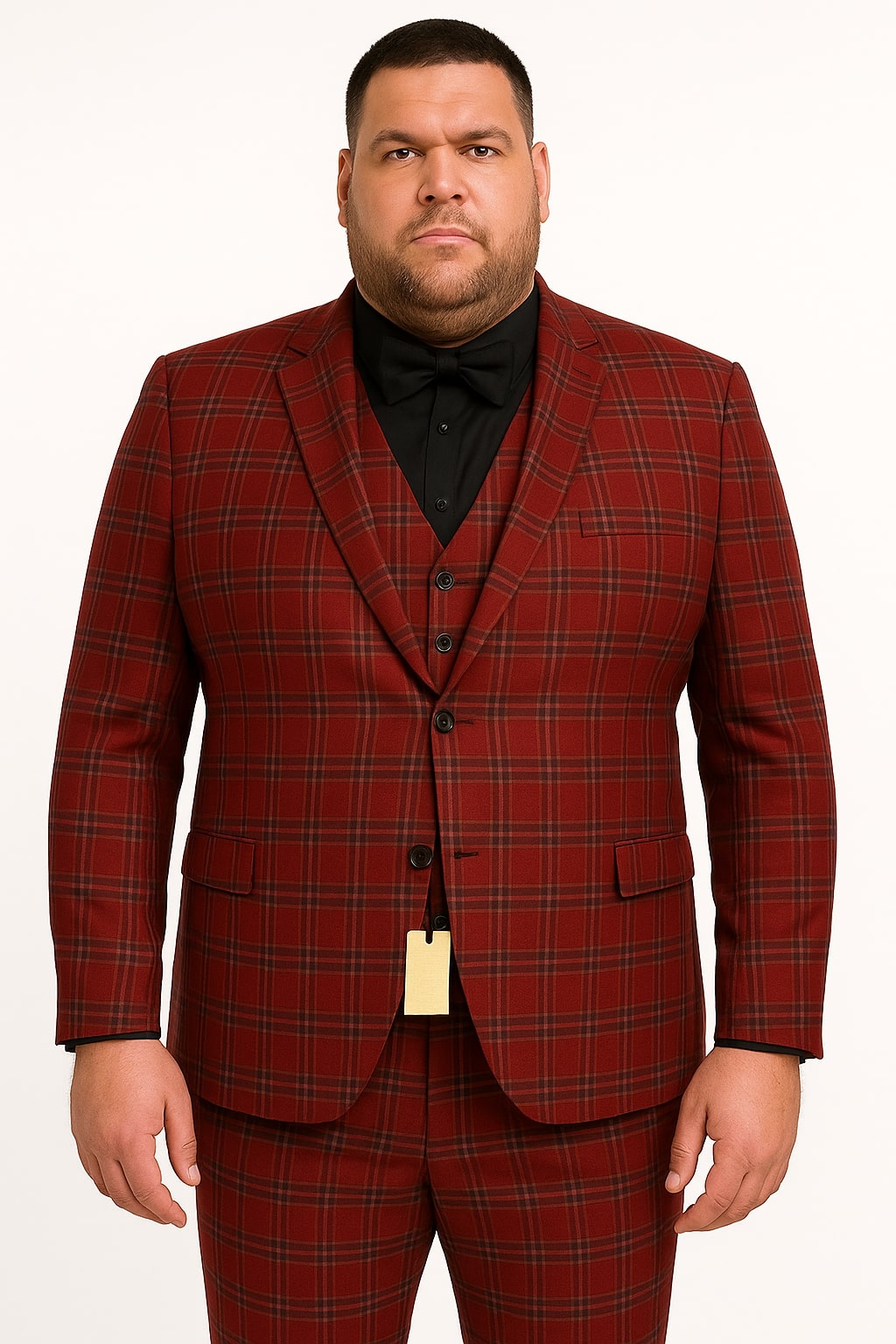 Mens Burgundy Plaid Three-Piece Suit  Ultra Slim Fit Checkered Windowpane Redish 544-10