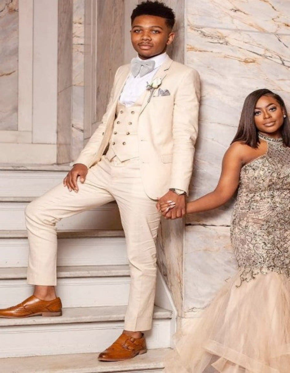 34 Champagne Color Suit With Double Breasted Vest in Light Tan